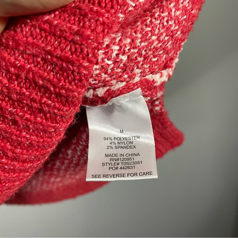 Hippie Rose Red White Winter Christmas Mock Cowl Neck Knit Sweater Size Medium - Picture 4 of 4